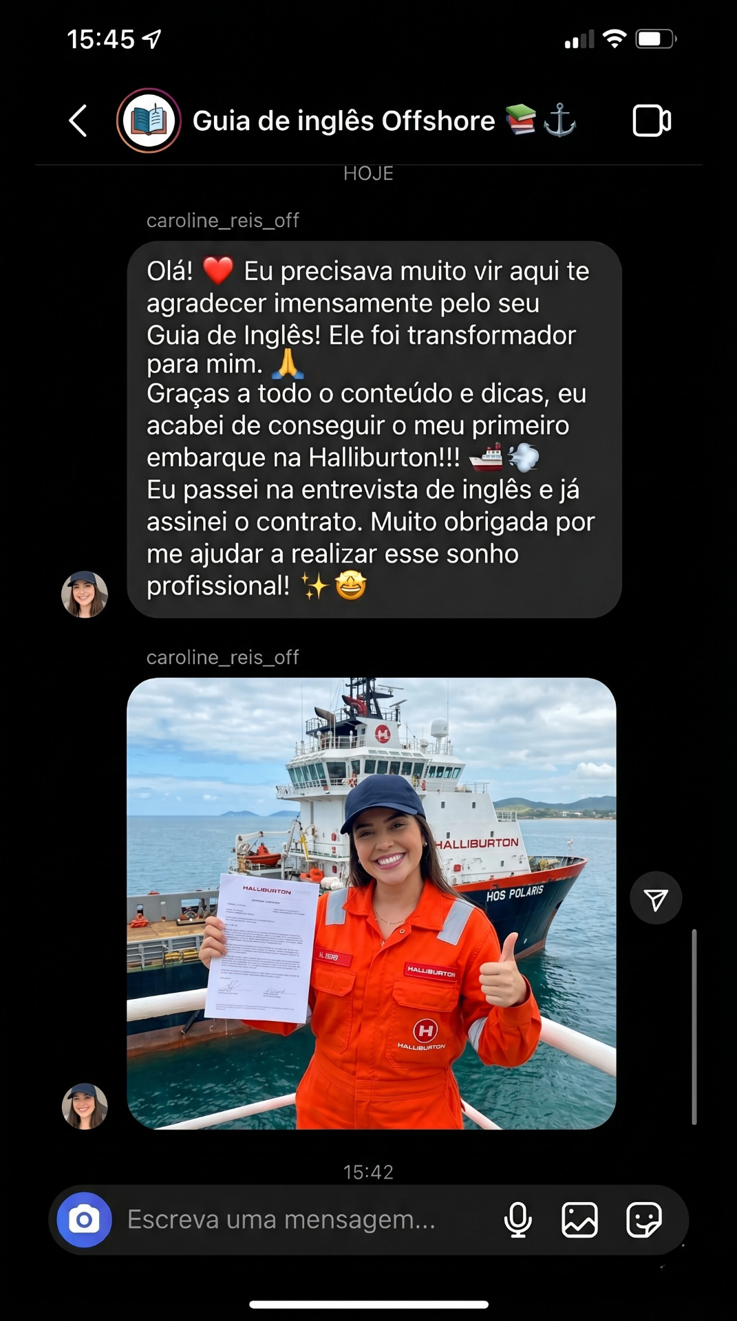 Depoimento — embarque na Halliburton