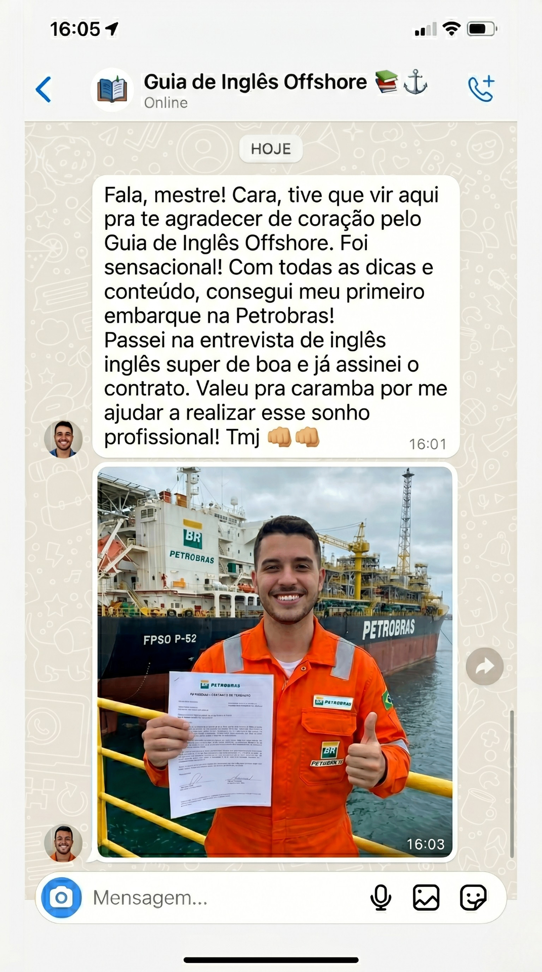 Depoimento — embarque na Petrobras
